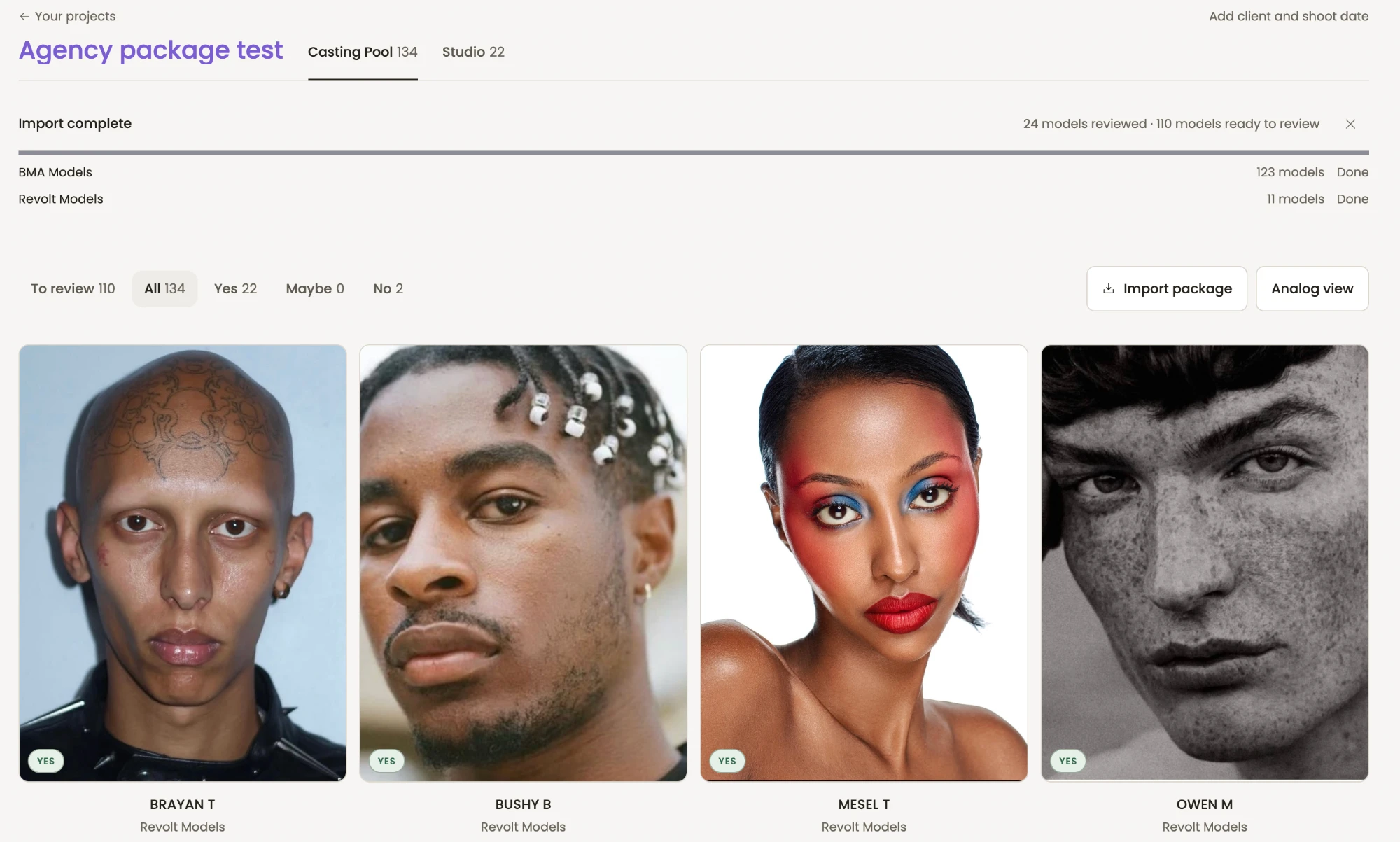 Agency packages imported into an Aida project, with models from each agency ready to review