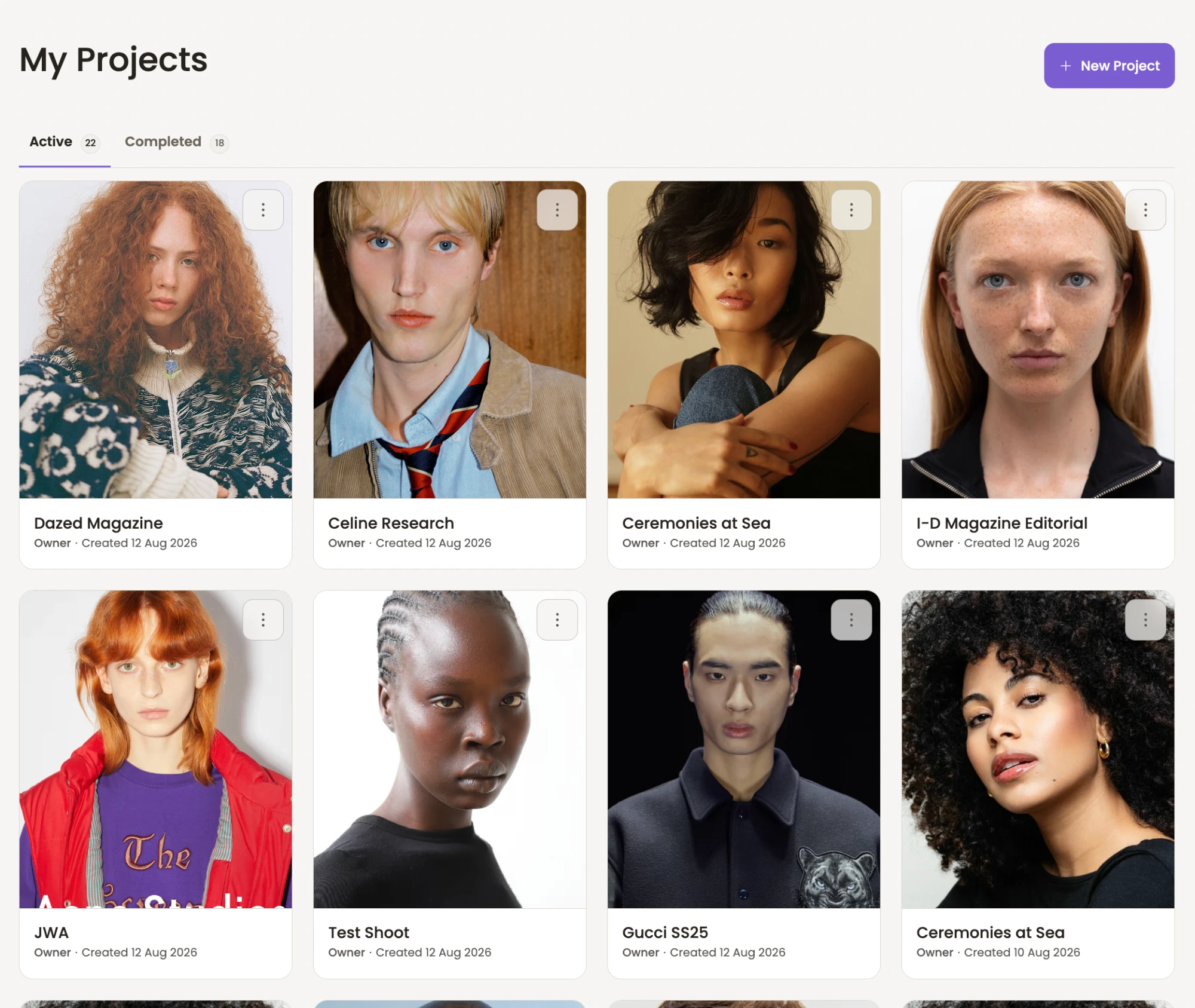 Every live casting project in Aida, with active and completed jobs in one view